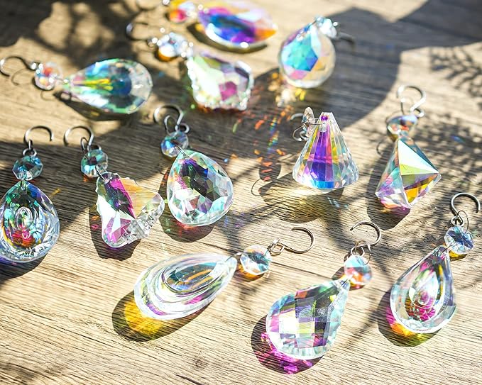 KANPURA Crystal Sun Catcher,12 Pack Hanging Ornament Crystals Prism Rainbow Maker for Home,Office,Garden Decoration(Colorful)