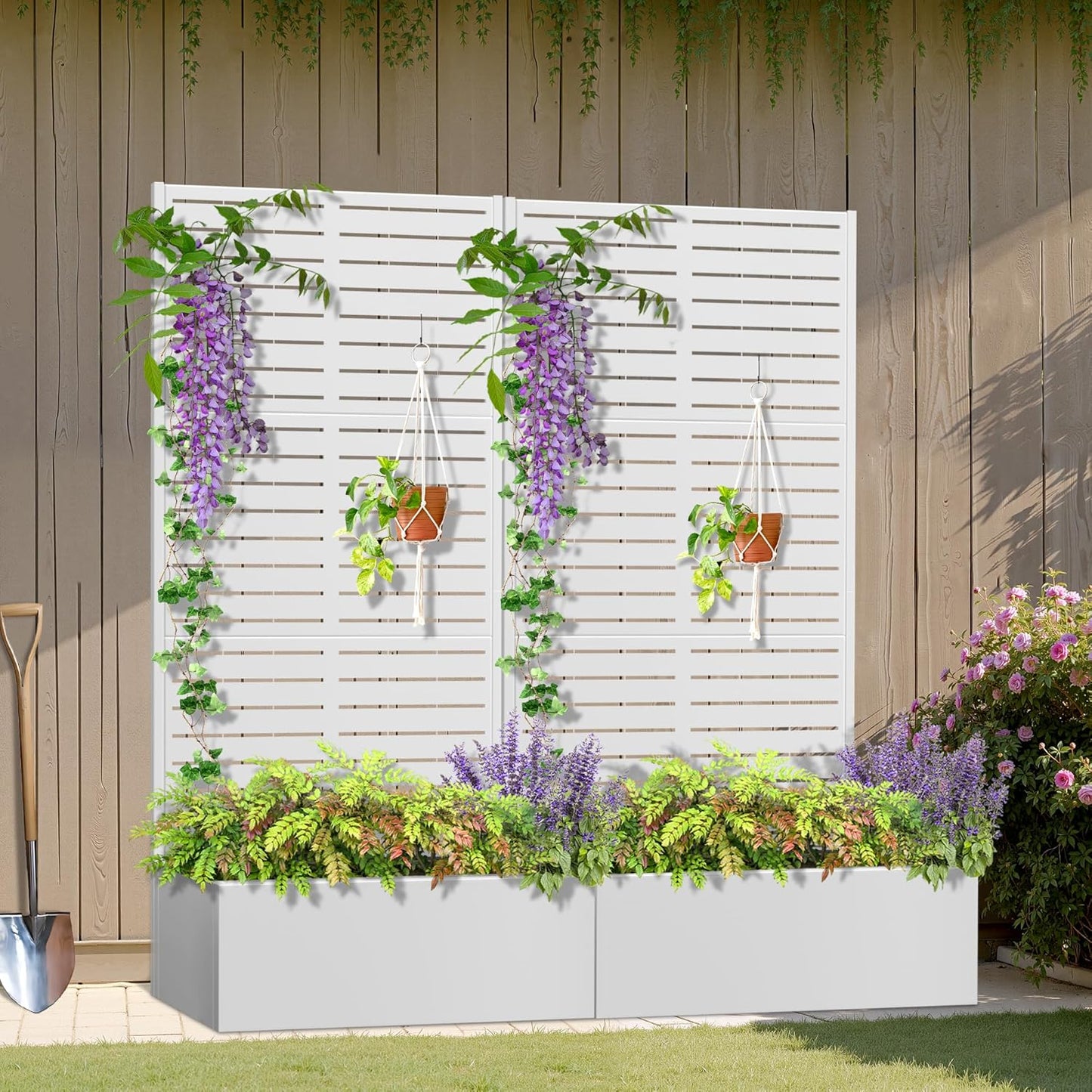 Metal Planter Box with Trellis, Heavy-Duty Raised Garden Bed for Climbing Plants, Drainage Hole, Outdoor Planter Box with Privacy ScreenïŒ35''LĂ16''WĂ71''H