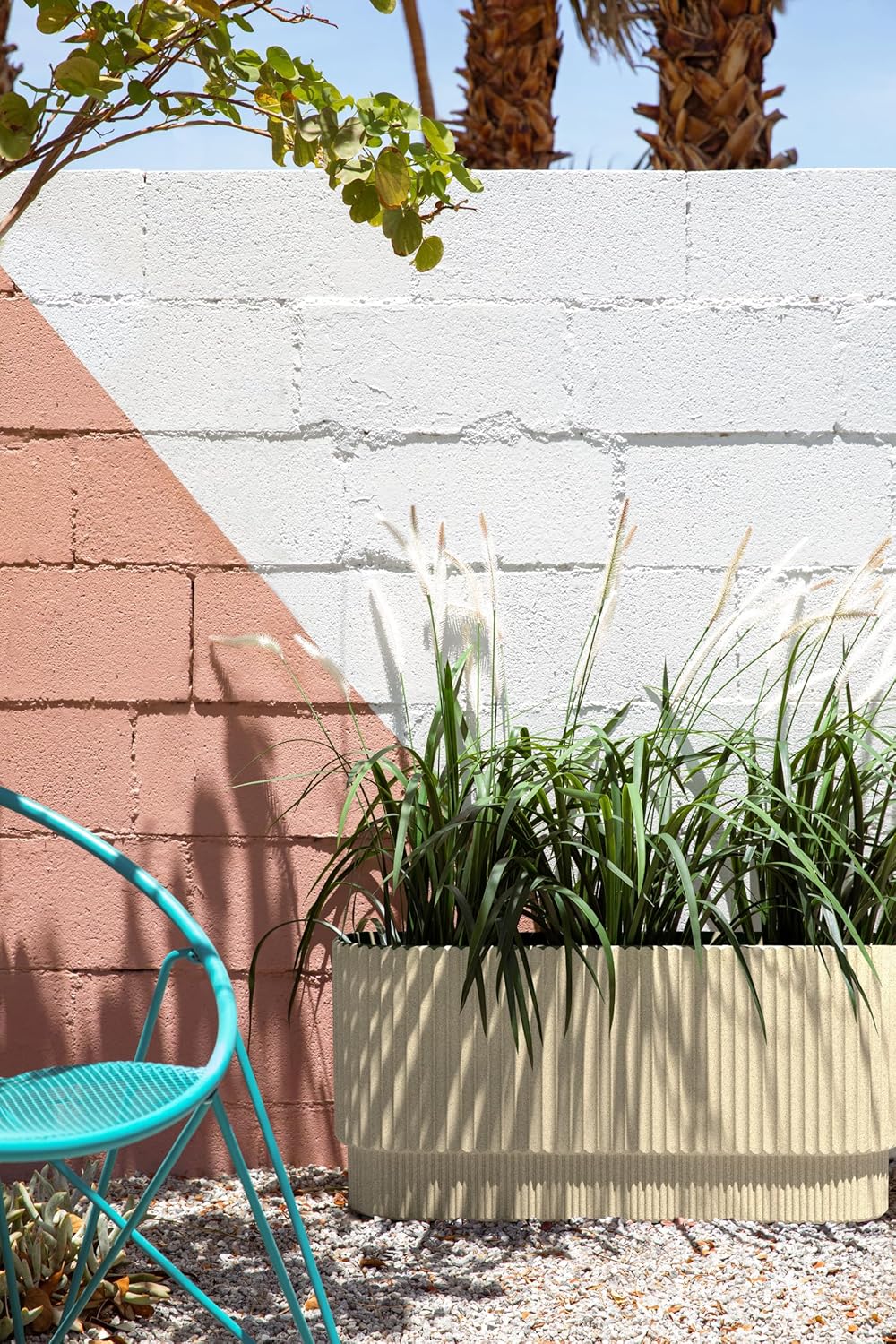 Veradek Demi Series Long Planter for Porch, Patio, Backyard | Durable Plastic-Concrete Material | Modern Décor for Shrubs, Flowers