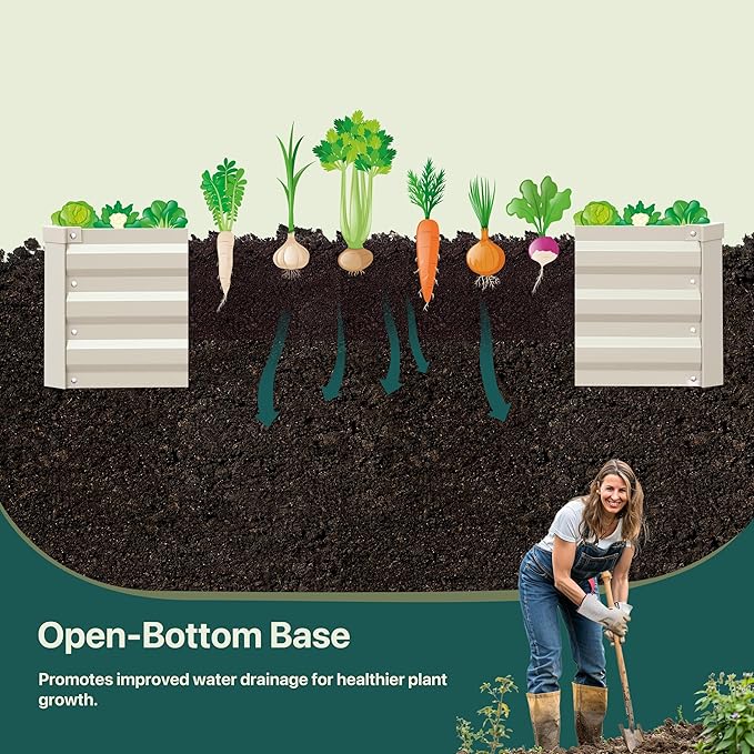 Raised Garden Bed 8×4×1.5FT, Galvanized Raised Garden Beds Outdoor for Vegetables Flowers Herbs, Large Deep Root Planter Box, Tall Raised Garden Bed with 3ftx30ft Weed Barrier Fabric, Beige