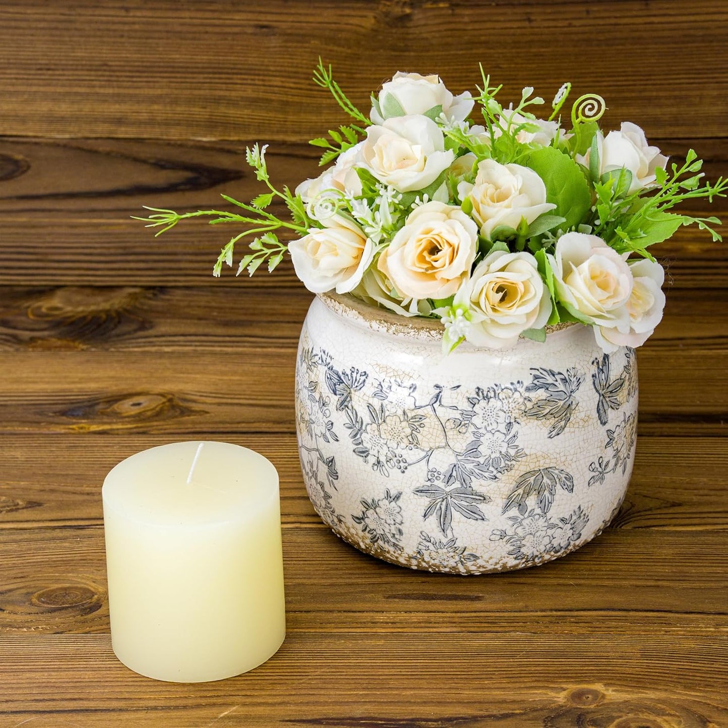 Vintage Ceramic Ice Crack Flower Pot with Drainage Holes, Country Rustic Planters for Indoor and Outdoor,Tuscan Decor,Home,Living Room, Garden Decor, Gardening Gift (Farmhouse)