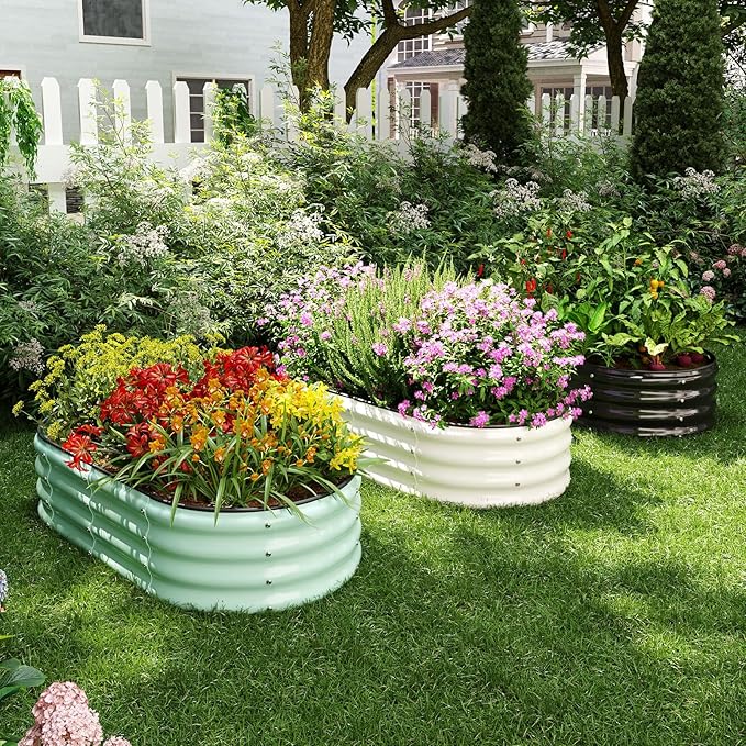 Galvanized Metal Planter Round Raised Garden Bed Kit for Gardening Outdoor,2x2x1ft Grow Garden Box Raised Flower Bed,Round Galvanized Planter Outdoor Metal Fire Pit Ring Black