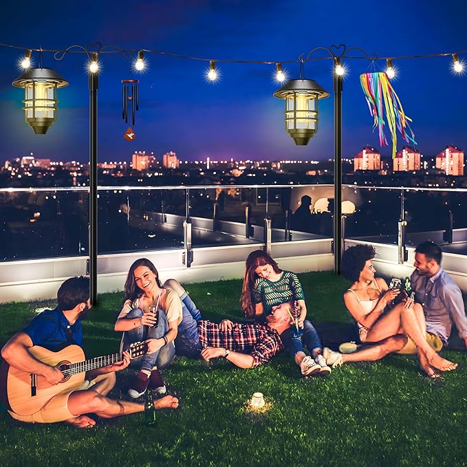 Ottsuls Bird Feeder Pole, 2 Pack 76 INCH Double Shepherds Hooks for Outdoor, with 5 Base Prongs Heavy Duty Tall Garden Planter Hooks for Hanging Flower Basket, Lantern, Hummingbird Feeder