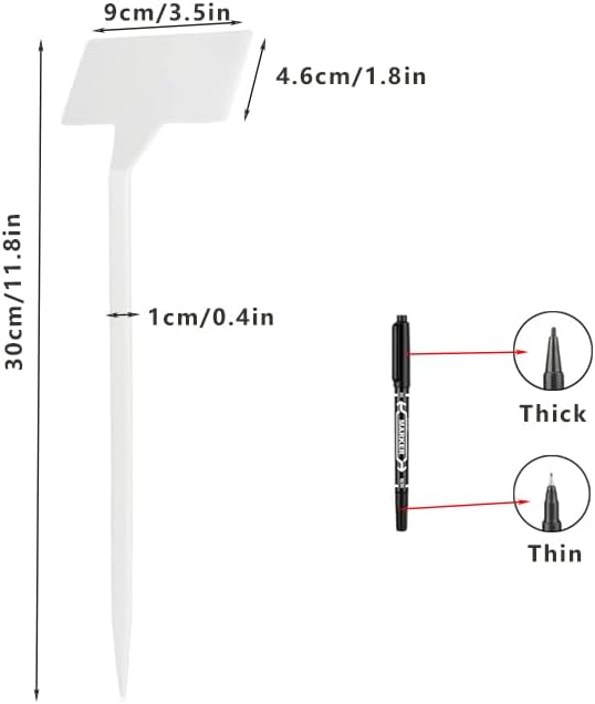 White 30 Pack Outdoor Tall Plant Label, Large Waterproof Plastic Plant T-Type Tags, Durable Nursery Garden Markers, Perfect for Herbs, Flowers, Vegetable with Marking Pen (Height 11.8'')