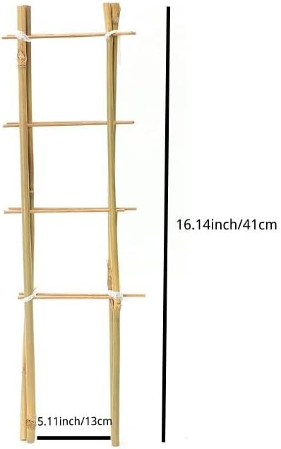 Natural Bamboo Trellis 16inch for Climbing Plants 6 Pack - Plant Ladder Trellis with Garden Ties, Outdoor Decorative Plant Support Stakes for Vines Flowers Vegetables (Ladder-Shape)