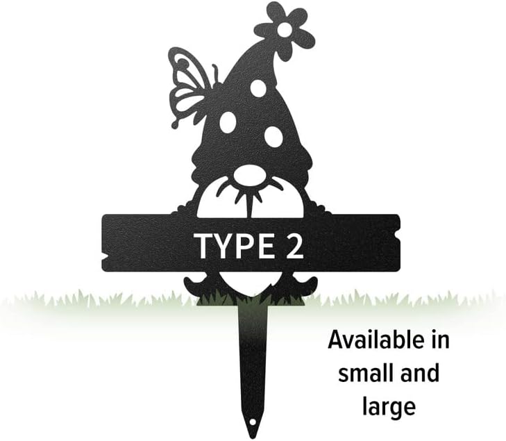 RealSteel Customizable Gnome Seed & Plant Markers – Durable Metal Garden Stakes for Herbs, Fruits & Vegetables – Weatherproof Tags for Farmhouse & Greenhouse Décor (Type 2, Large)