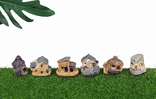 6pcs Miniature Fairy Garden House Accessories, Mini Fairy Stone Cottage Tiny House, for Garden & Patio Micro Landscape Yard Potted Plant Bonsai Terrarium Decoration