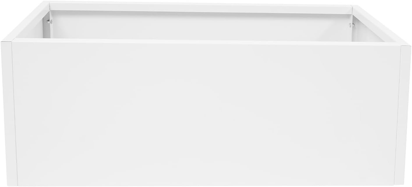 Steel Planter Box, 38" x 15" x 15" Rectangular Long Planter Metal Trough Box for Indoor Outdoor Tall Plants, Flowers or Shrubs (White)