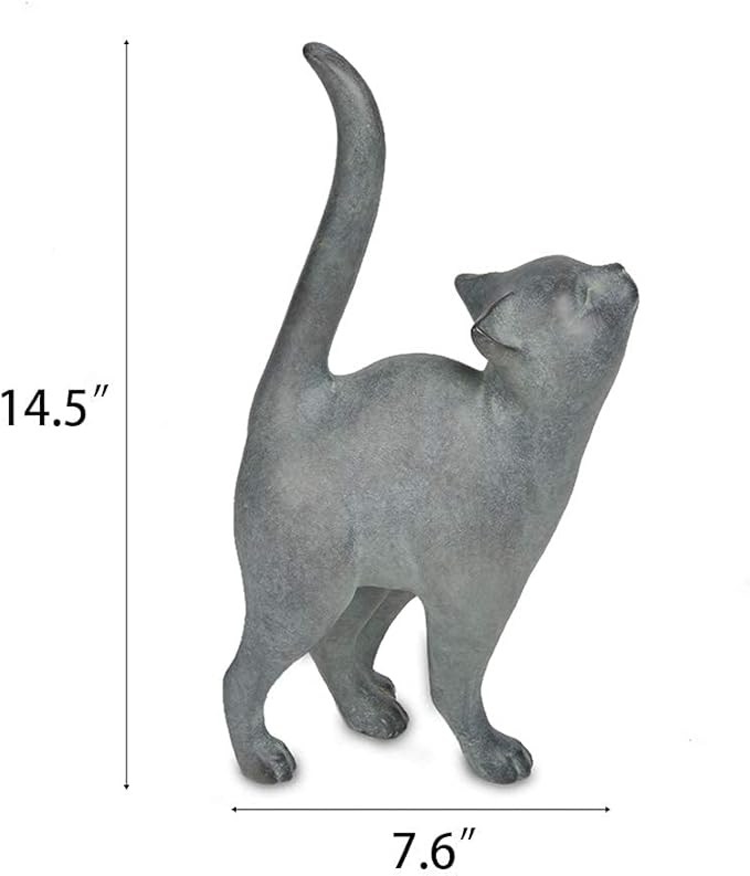 Newman House Studio Garden-Statues Cat-Figurines Home Garden Decor - Farmhouse Backyard Polyresin Kitten 7.6L x 4W x 14.5H inch