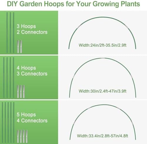 Garden Hoops 6 Set 7ft Grow Tunnel, 24pcs Greenhouse Support Hoops Rust-Free Frame for Garden Netting Raised Beds Row Cover Fabric, DIY Fiberglass for 2 & 3Ft Wide, 18pcs Clips-4mm