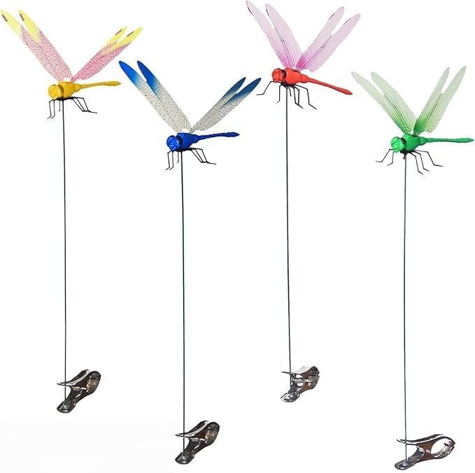 3D Fake Dragonfly Clip - Decorative Fly Repellent Clip Dragonfly Design for Home Garden Outdoor Decor & Pole Mounting