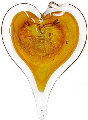 Luke Adams Glass Hanging Hearts – Hand Blown Glass Heart Ornament for Windows or Gifts – Colorful Blown Glass Hearts Decor (November - Citrine)