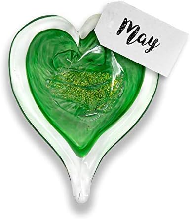 Luke Adams Glass Hanging Hearts – Hand Blown Glass Heart Ornament for Windows or Gifts – Colorful Blown Glass Hearts Decor (May - Emerald)