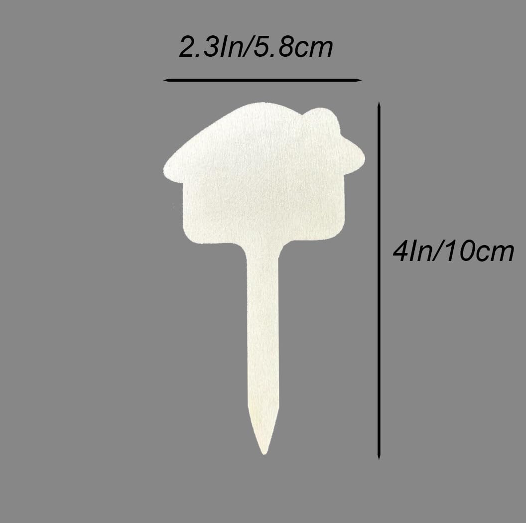 100 Pcs Wood Plant Labels, Natural Wooden Plant Marker Garden Sign Tags, T-Type Garden Markers for Succulents, Herbs, Seedlings, Potted, Flowers, Vegetables (House)