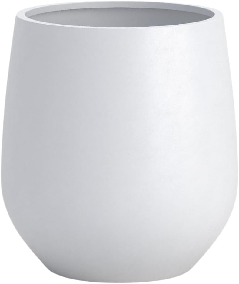 DTY Signature Mount Wilson Lightweight and Durable Modern Fiberstone Tapered Planter for Indoor Outdoor Drainage Hole & Rubber Plug Weather Resistant, 11.8" H x 11" Dia, 8" Opening - Small, White