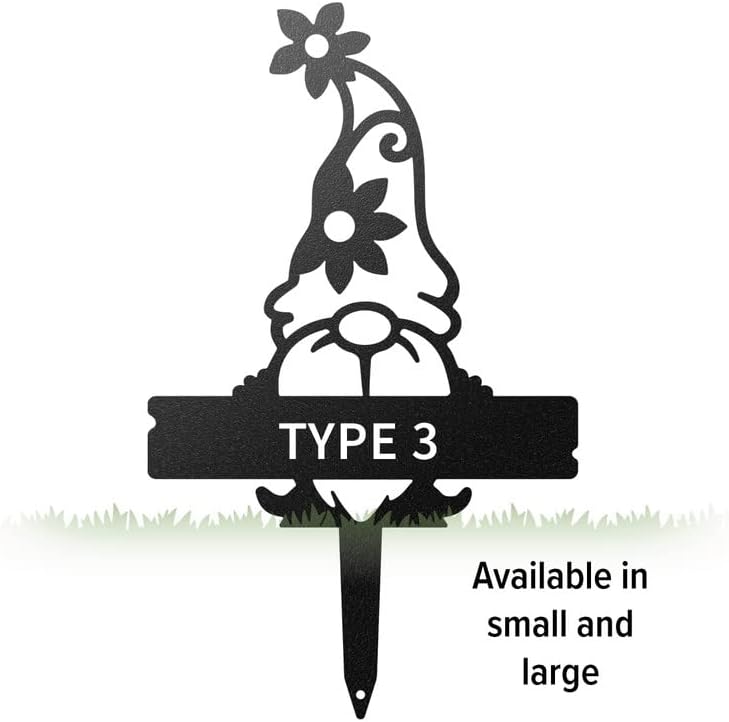 RealSteel Customizable Gnome Seed & Plant Markers – Durable Metal Garden Stakes for Herbs, Fruits & Vegetables – Weatherproof Tags for Farmhouse & Greenhouse Décor (Type 3, Large)