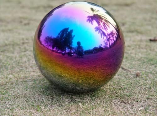 Nerien Gazing Ball, Stainless Steel Garden Mirror Globe, Polished Ornament Sphere, Hollow Floating Reflective Hemisphere, for Home Outdoor Pond Housewarming Swimming Pool Decoration, Rainbow, 5Pcs Mix