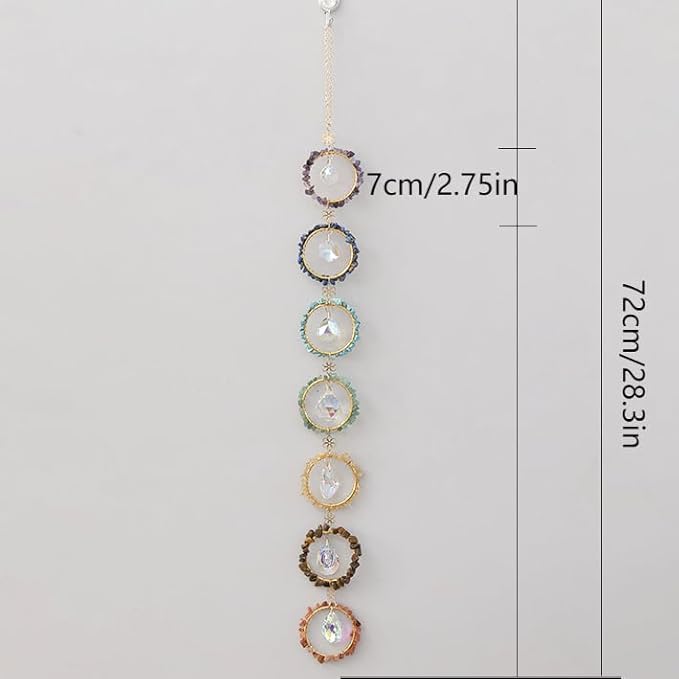 Crystal Sun Catcher Window Hanging 7 Chakra Spheres Gemstone Decor Hanging Ornament Natural Gem Wall Hangings Healing Crystal Decor Handmade Home Window Car Decoration Gift for Mom