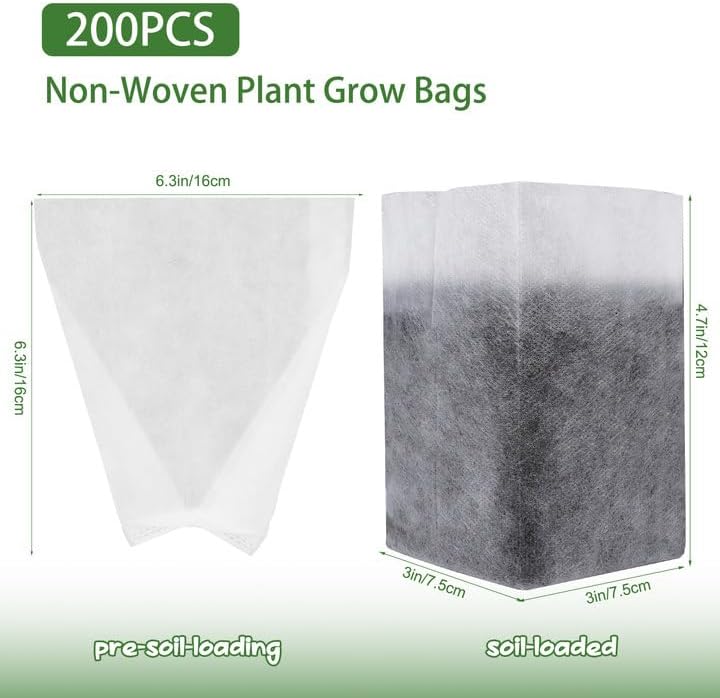 200 Pcs Nursing Growing Bags,Fabric Seedling Pots Non-Woven Pouch Seed Starter Pots Pouches for Vegetables, Flowers,Fruits,Trees,Home Garden Supply(200 Pcs 6.3" x 6.3 ")