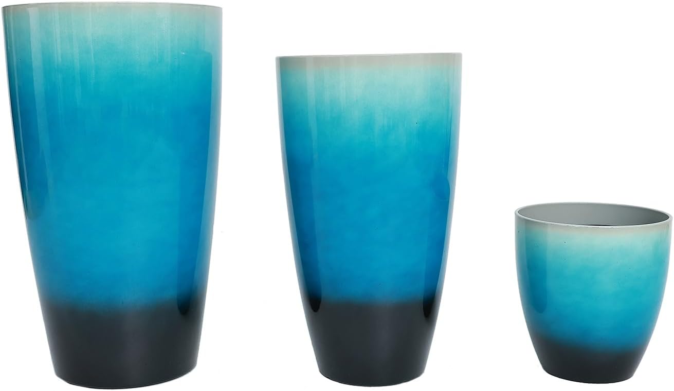 24,21,11 Inch Large Plastic Planters with Drainage Hole and Saucer - Set of 3 Tall Plant Pots Indoor Flower Pot Tall Round Planters Outdoor Large Tall Planter