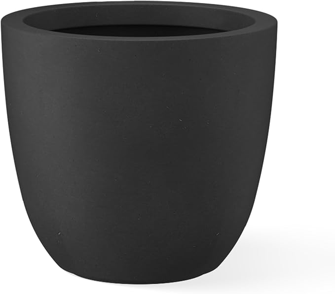 Kante 14 Inch Dia Round Concrete Planter, Indoor Outdoor Large Plant Pot with Drainage Hole and Rubber Plug for Home Patio Garden, Black