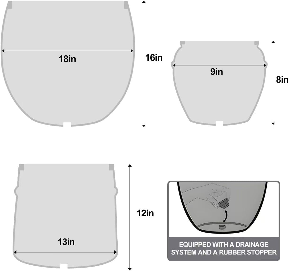 Craft flowerpots 18"+13"+9" Dia Round Concrete Planter Set of 3 Large Outdoor/Indoor Planter Pots Containers with Drainage Holes and Rubber Plug for Home Garden (White, Large)