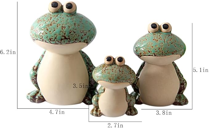 Frog Garden Decoration Set of 3,Funny Cute Ceramic Frog Garden Statues Yard Decoration Outdoor Holiday Decorations,Ideal Ornament for Outside Pond Pool Patio Front Porch Backyard (Green)