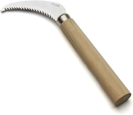 Kings County Tools Japanese Root Cutter and Weeder | 30-Degree Cutting Angle | 2-3/4" Stainless Steel Serrated Blade | Wooden Handle | 9” Length | Easy to Use Garden Tool