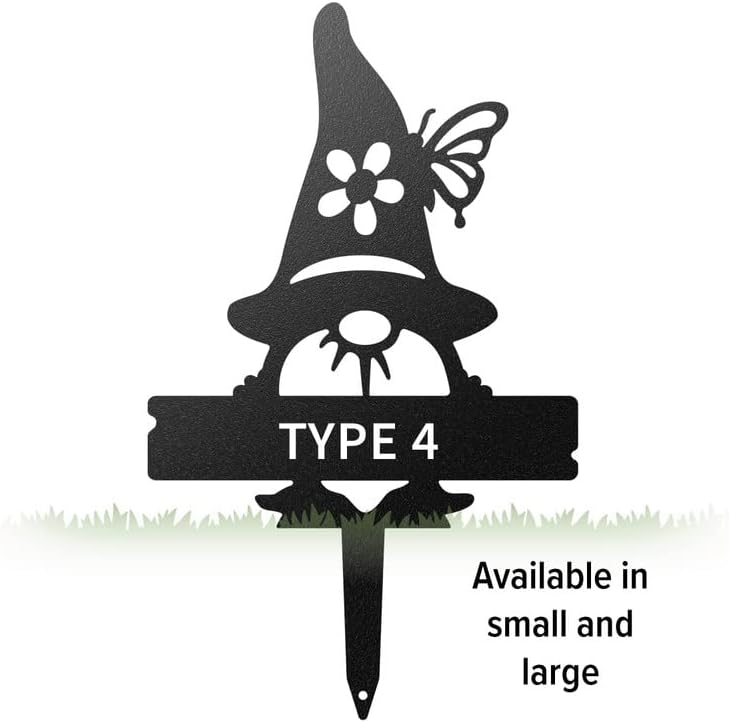 RealSteel Customizable Gnome Seed & Plant Markers – Durable Metal Garden Stakes for Herbs, Fruits & Vegetables – Weatherproof Tags for Farmhouse & Greenhouse Décor (Type 4, Large)