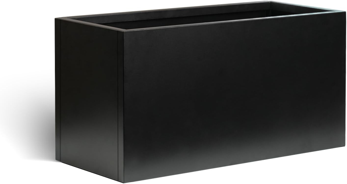 Black Planter Box Galvanized Steel Metal Planter Rectangular Indoor Large Outdoor Planters Steel Metallic Heavy Flower Pot 36In x 12In x 16In Commercial Residential for Patio, Deck, Backyard, Garden