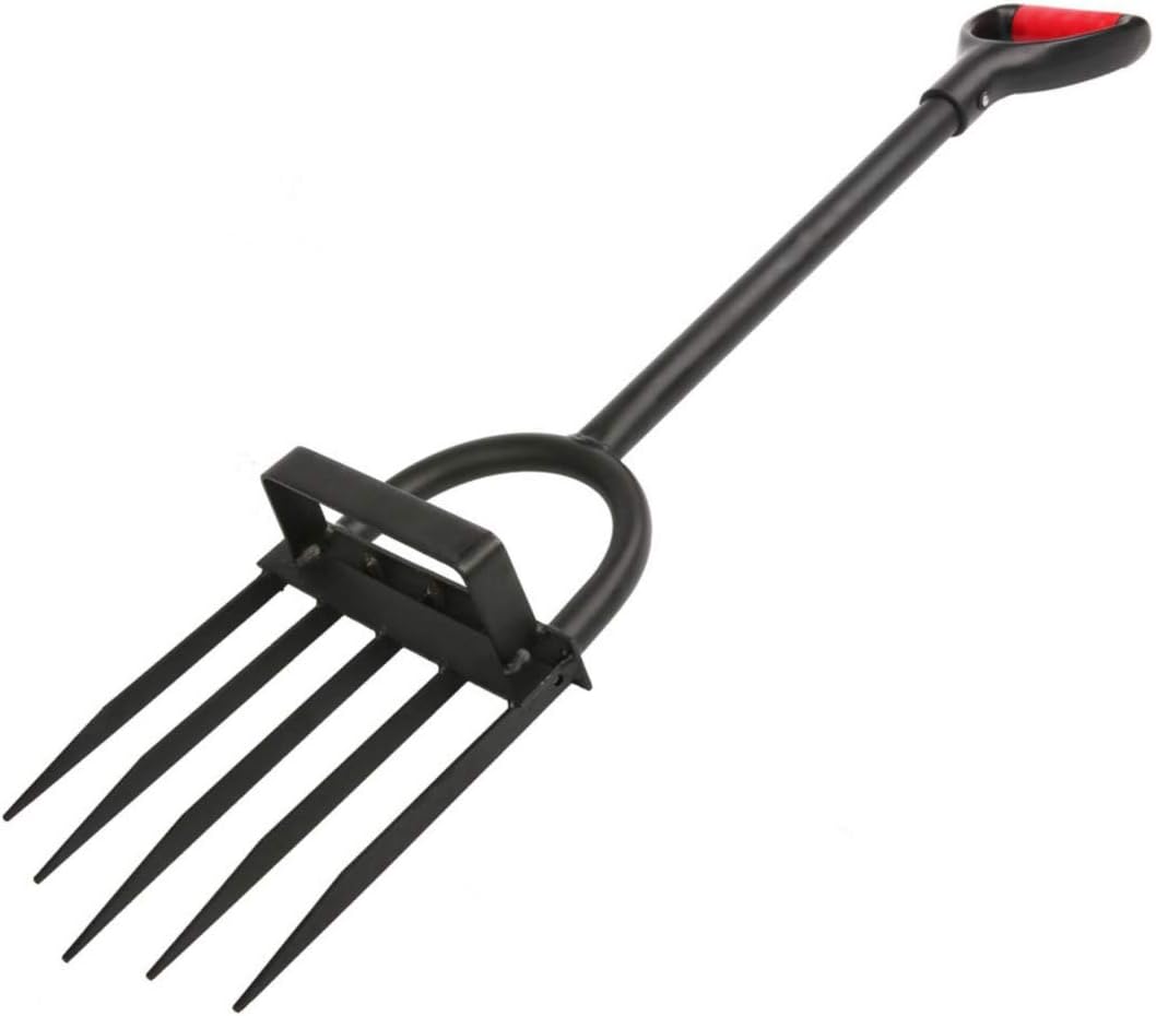 5-Tine Heavy Duty Pitch Fork for Gardening - Long Handled Digging Fork Garden Claw Weeder