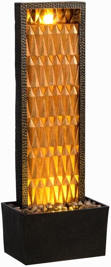 Indoor Water Fountain - 27'' Tall Waterfalls Water Features, Gold Brilliant Design, Decor Your Home, Livingroom,Office,Outdoor Garden, Patio, Backyard