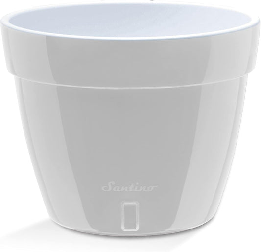 Santino ASTI 11.8 Inch Self Watering Planter GREY/WHITE for Indoor Plants - Premium Quality Modern Plastic Planter Pot w/ Water level Indicator for All House Herbs, Plants, African Violets and Dahlias