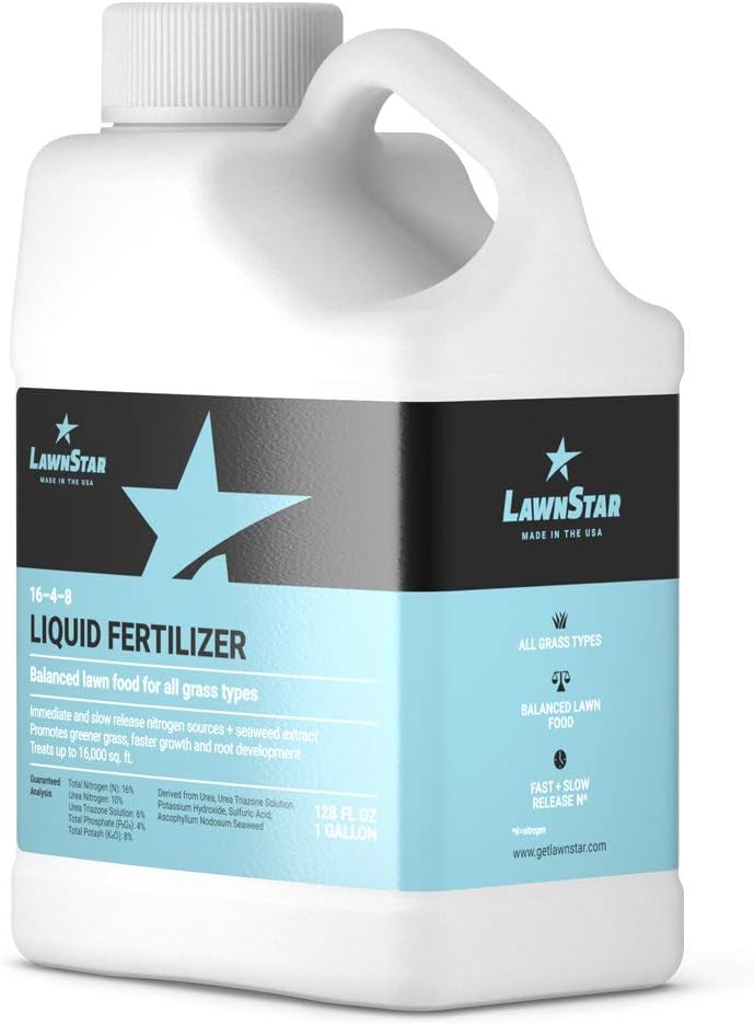 Balanced 16-4-8 Nutrient Liquid Fertilizer (1 Gallon) - Premium Lawn Food, NPK with Added Seaweed Extract, Treats Common Deficiencies, Safe for All Grass Types