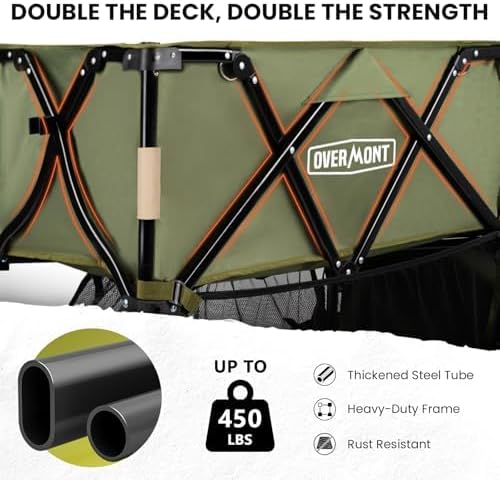 Overmont 400L Foldable Double Decker Wagon - Large Capacity Collapsible Wagon Cart- 52" Extra Long Extender - All-Terrain Big Wheels for Camping Sports School Season, Support Up to 450lbs