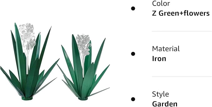 Metal Agave Plant Garden Art, 2 Pack Tequila Rustic Sculpture, Rustic Metal Agave Plants Garden Lawn Home Ornaments, for Yard Stakes, Garden Figurines, Outdoor Patio (2 PCS White Flowers)