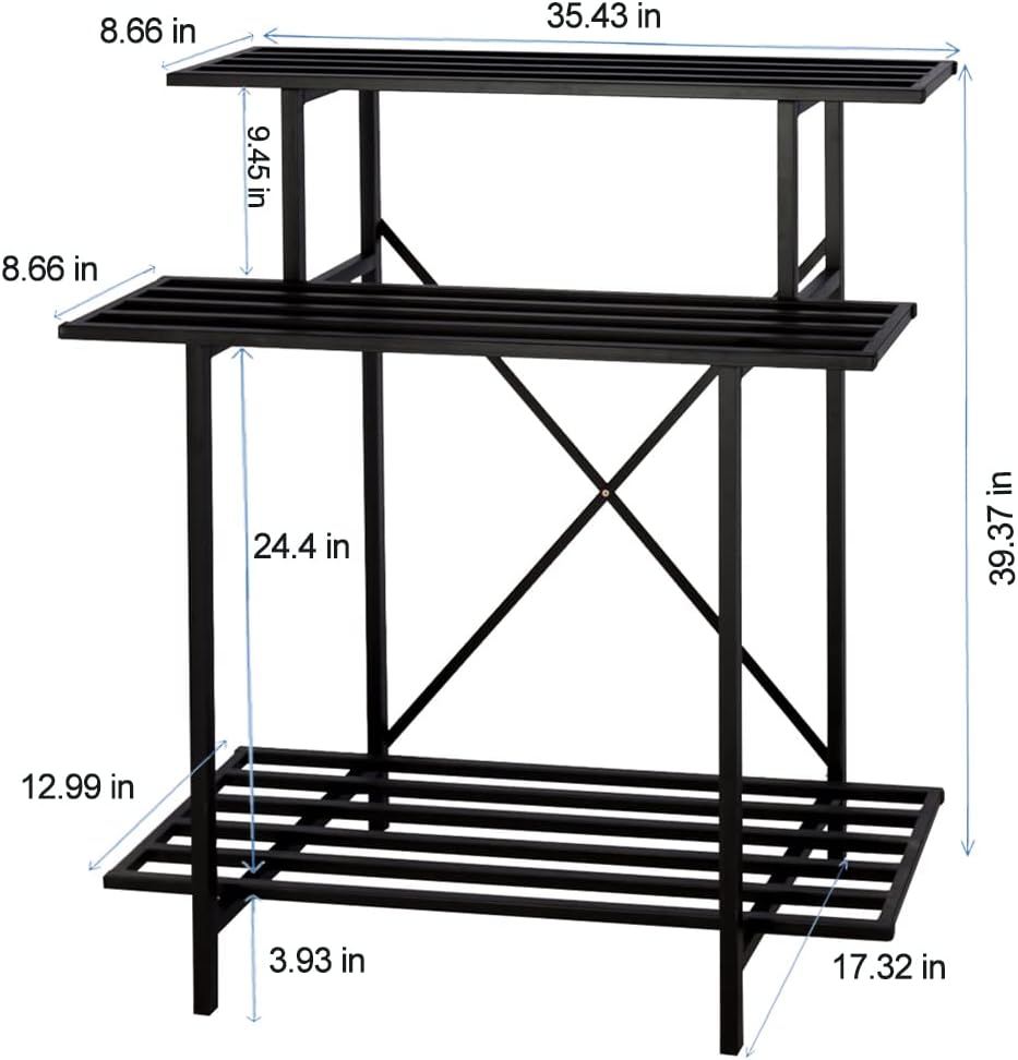 Zhongma 3 Tier Sturdy Plant Stand Space-Saving Heavy Duty Plant Holder for Home Indoor and Outdoor, L35.43 xW17.32 x H39.37 inch, 660 LBS Capacity & Heavy Duty Construction. …