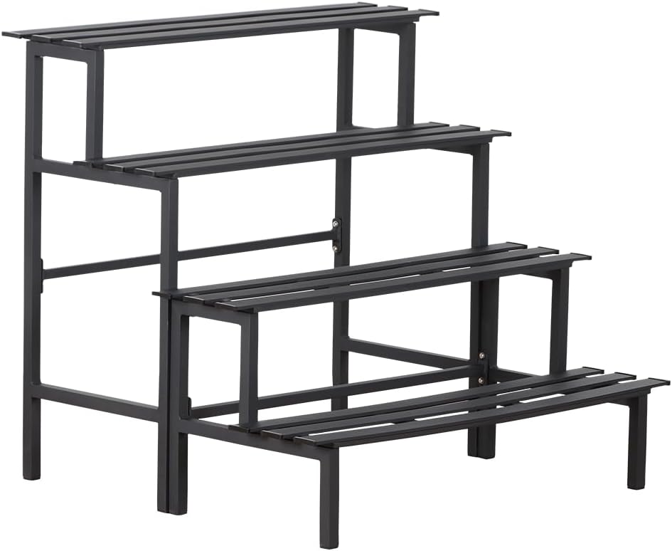Aluminum Plant Stand - Indoor & Outdoor Ladder Display Shelf for Plants - Sturdy Space-Saving Utility Organizer for Patio, Balcony & Garden (4-Tier)