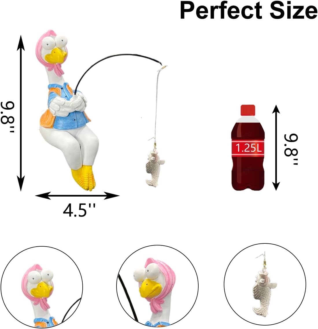 Chicken Fishing Statue Garden Decor – 9.8" Weatherproof Resin Chicken Fishing Sculpture Decor for Fish Ponds, Koi Ponds, Waterfalls, Poolside/Outdoor Gardens– Resin Figurine for Indoor/Outdoor Décor