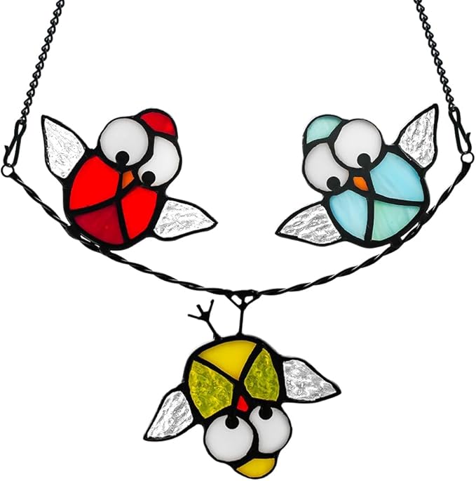 Owl Stained Glass Bird Suncatcher for Window,Best Bird Gifts for Bird Lovers Women,Stained Glass Bird Window Hangings,Best Teacher Gifts,Birthday Gifts,Housewarming Gifts