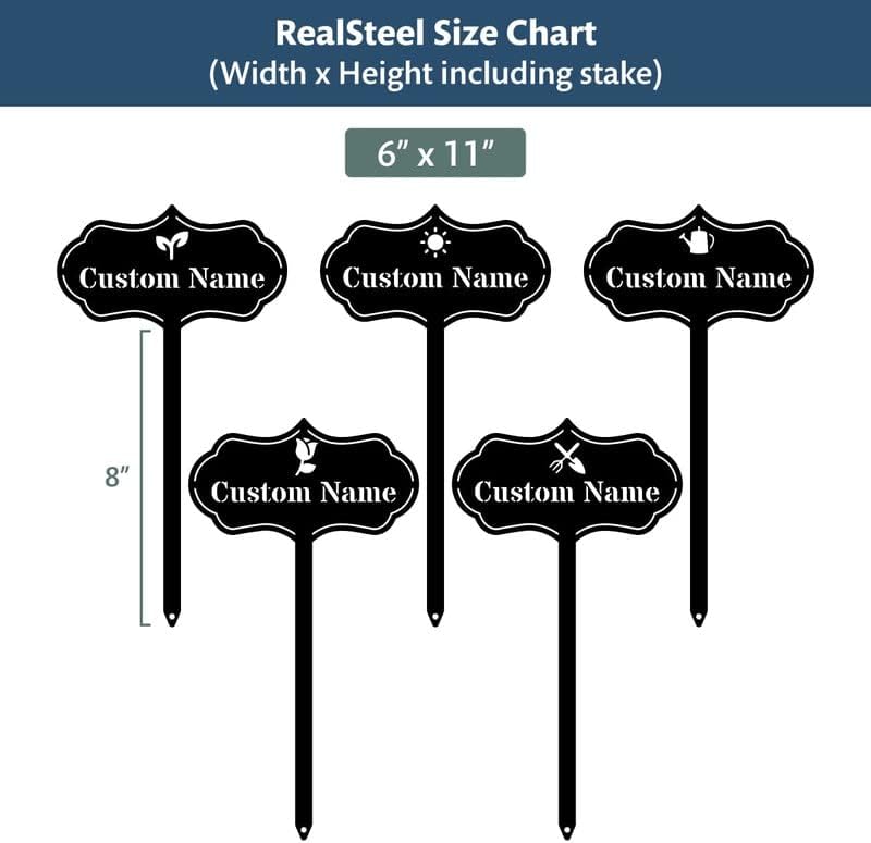 RealSteel – Customizable Seed & Plant Markers - Outdoor Herb Garden Stakes - Elegant Fruit/Vegetable Labels - Steel Plant Tags for Pots - Classy Design for Farmhouse/Greenhouse – Rose Icon