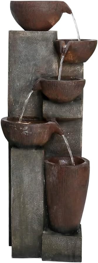 40”H Outdoor Garden Fountain Clearance with LED Lights –5-Tier Indoor Modern Floor-Standing Waterfall Fountains for Garden, Office, Deck, Patio, Porch, Yard and Home Art Décor (grey1)