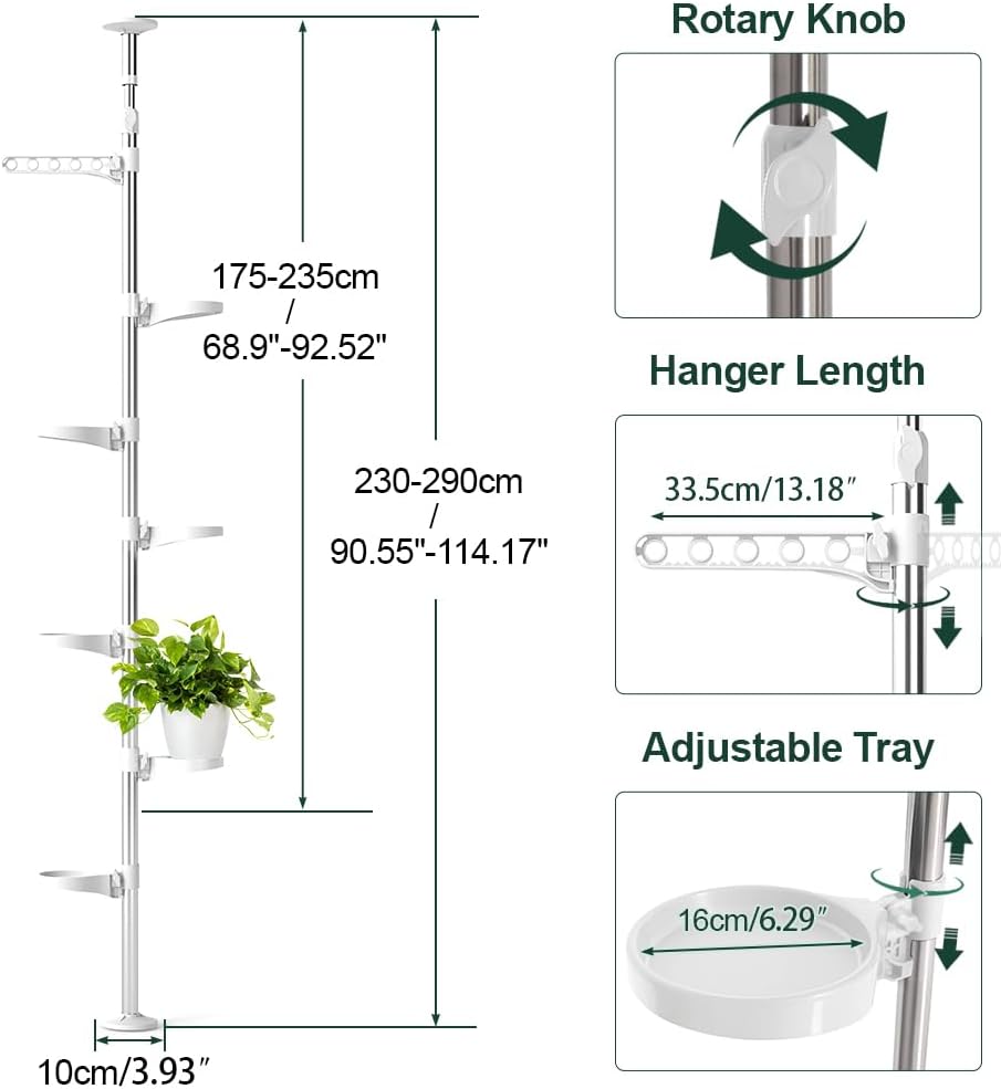 Hershii 7-Layer Tension Pole Plant Stand Indoor Decorative Display Rack Stands for Flower Pots Floor to Ceiling Adjustable Hanging Corner Shelf