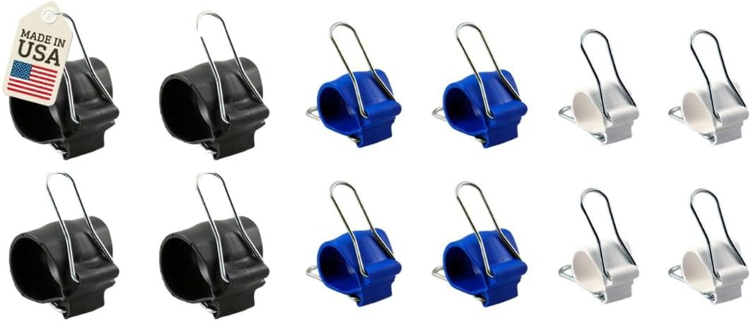 Cable Management Clips: Versatile Reusable Cord Holders for Christmas Lights, Holiday Decor, and Outdoor String Lights - 12 Pack (4 Small White, 4 Medium Blue, 4 Large Black)
