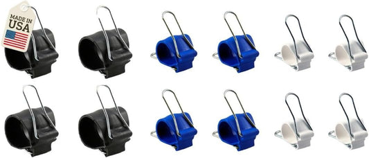 Cable Management Clips: Versatile Reusable Cord Holders for Christmas Lights, Holiday Decor, and Outdoor String Lights - 12 Pack (4 Small White, 4 Medium Blue, 4 Large Black)