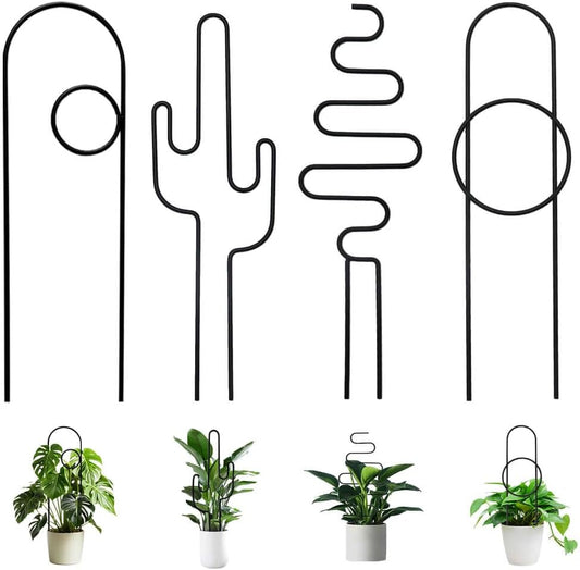 Small Plant Trellis for Climbing Plants Indoor - 13.8 Inch Trellis Indoor with Different Patterns for Vine Ivy Flower Plant Support, Metal Garden Trellis for Potted Plants, Set of 4 (Black)