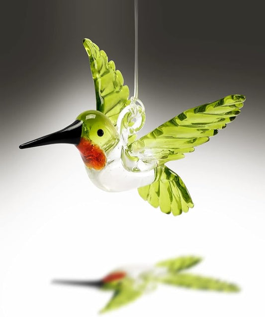 Nefelibata Hummingbird Ornament Glass Green Figurine Crystal Hanging Bird Art Christmas Xmas Tree Suncatcher Window Decor Memorial Gift for Her Friend Bird Lover Set of 1 Party Home Decorations