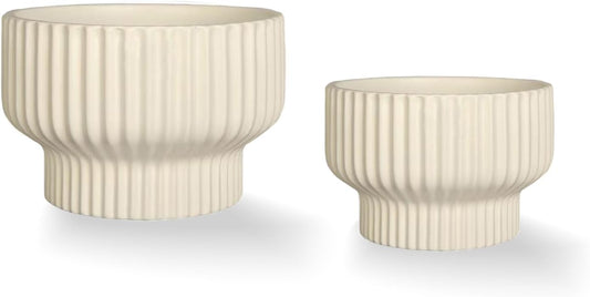 Puoyik 2 Piece Set of Flower Pots 8/6 inches, Ceramic Flower Pots with Drainage Holes, Indoor and Outdoor Plant Flower Planter (7.8/5.9beige)