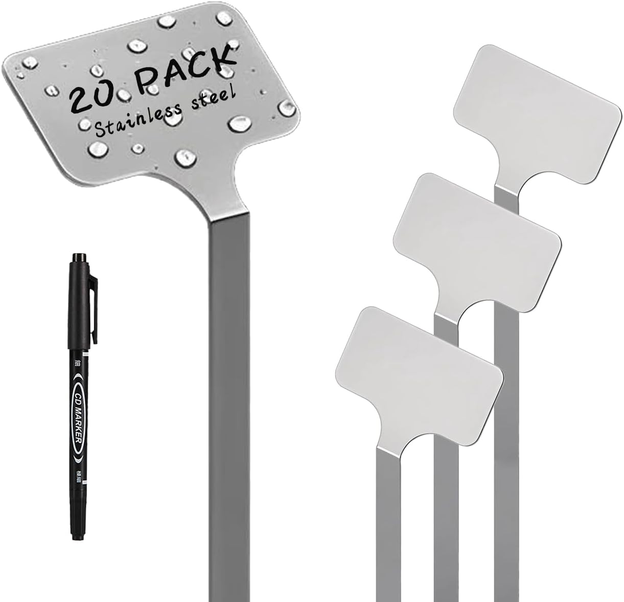 Stainless Steel Plant Labels, Metal Waterproof Plant Markers,Height 12.75 in, Label Area 2.5 in*1.25 in resuable Nursery Tags for Vegetables herb Flower Seed Green House- 20-Pack
