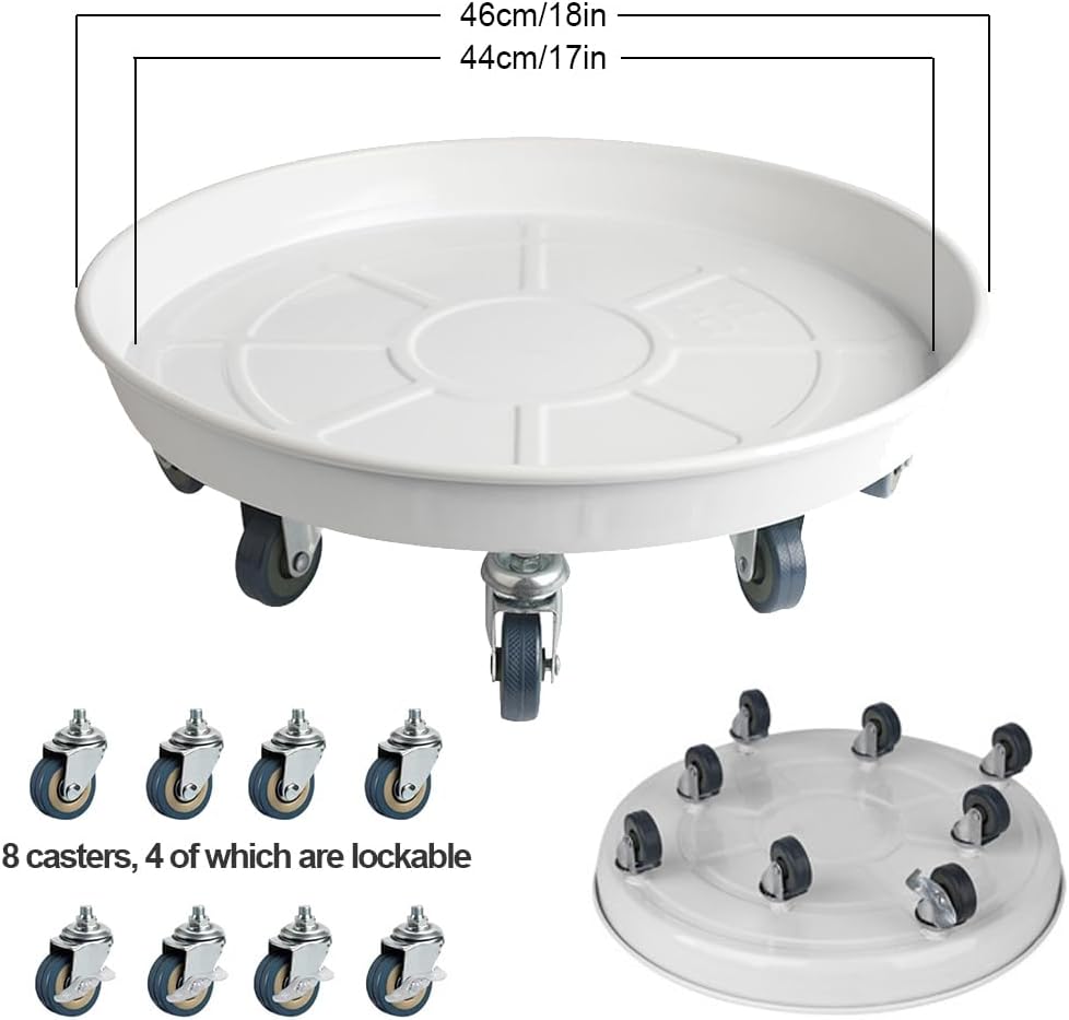 Plant Caddy with Wheels, Heavy Duty Plant Stand with Universal Wheels, Round Pot Trolley for Indoor Outdoor,18inch White